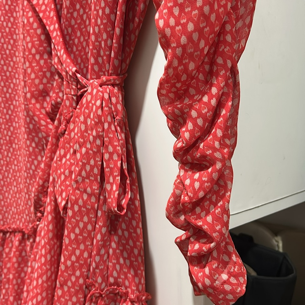 All Saints Elegant Red Hearts print Wrap Dress size S. EUC. - Picture 7 of 10
